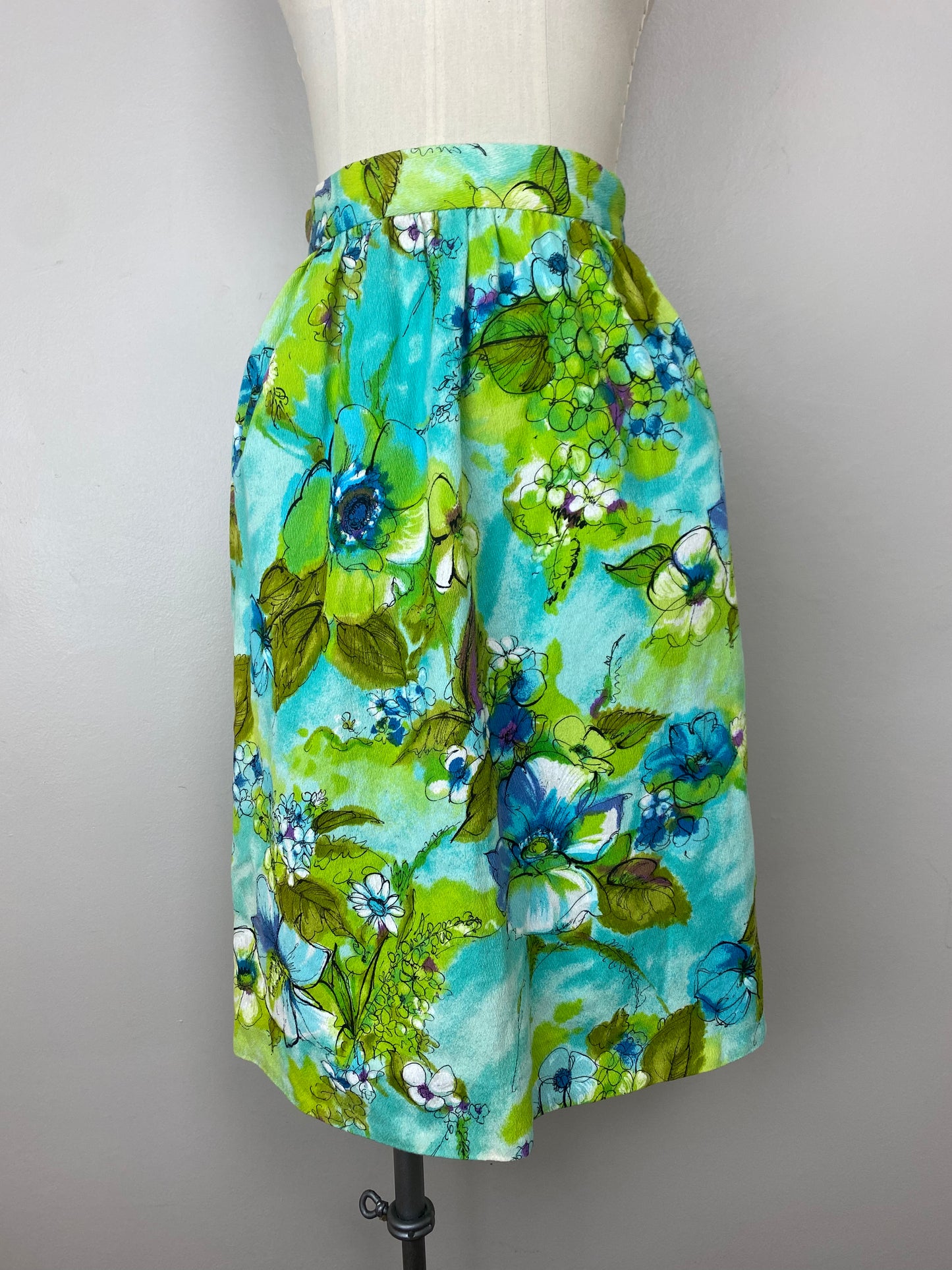 1960s Watercolor Floral Skirt, Size XS