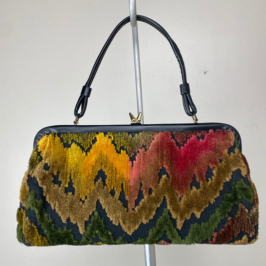 1960s Carpet Bag Purse, Psychedelic Melty Rainbow