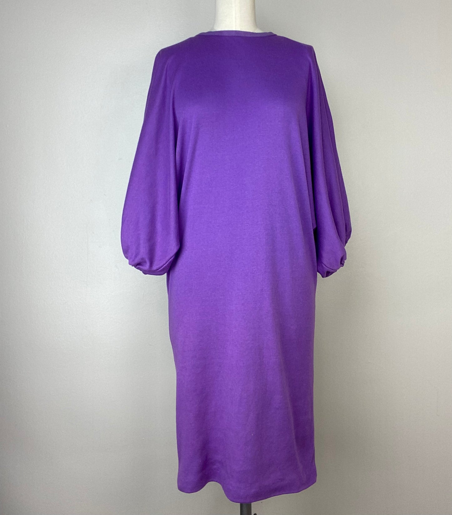 1980s Purple Batwing Sleeve T-Shirt Dress, Frederick’s of Hollywood, Size XS-Med