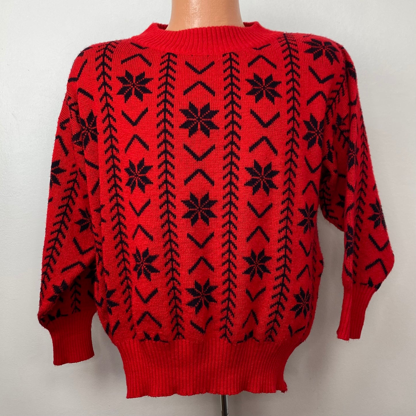 1980s Red and Black Snowflake Sweater, Cest Joli by Laura Size Medium