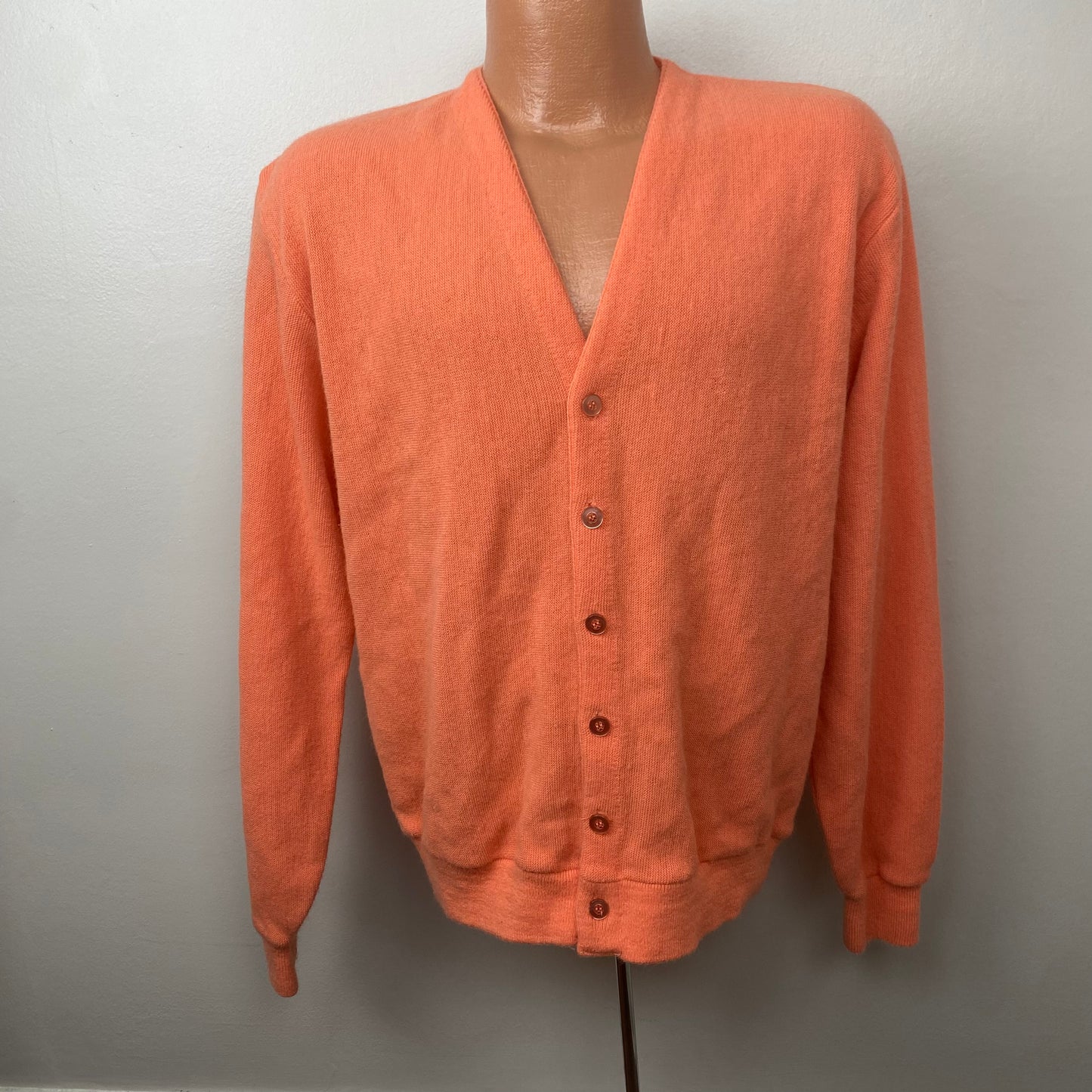 1960s/70s Men's Orange Cardigan Sweater, Sportswear Size XL