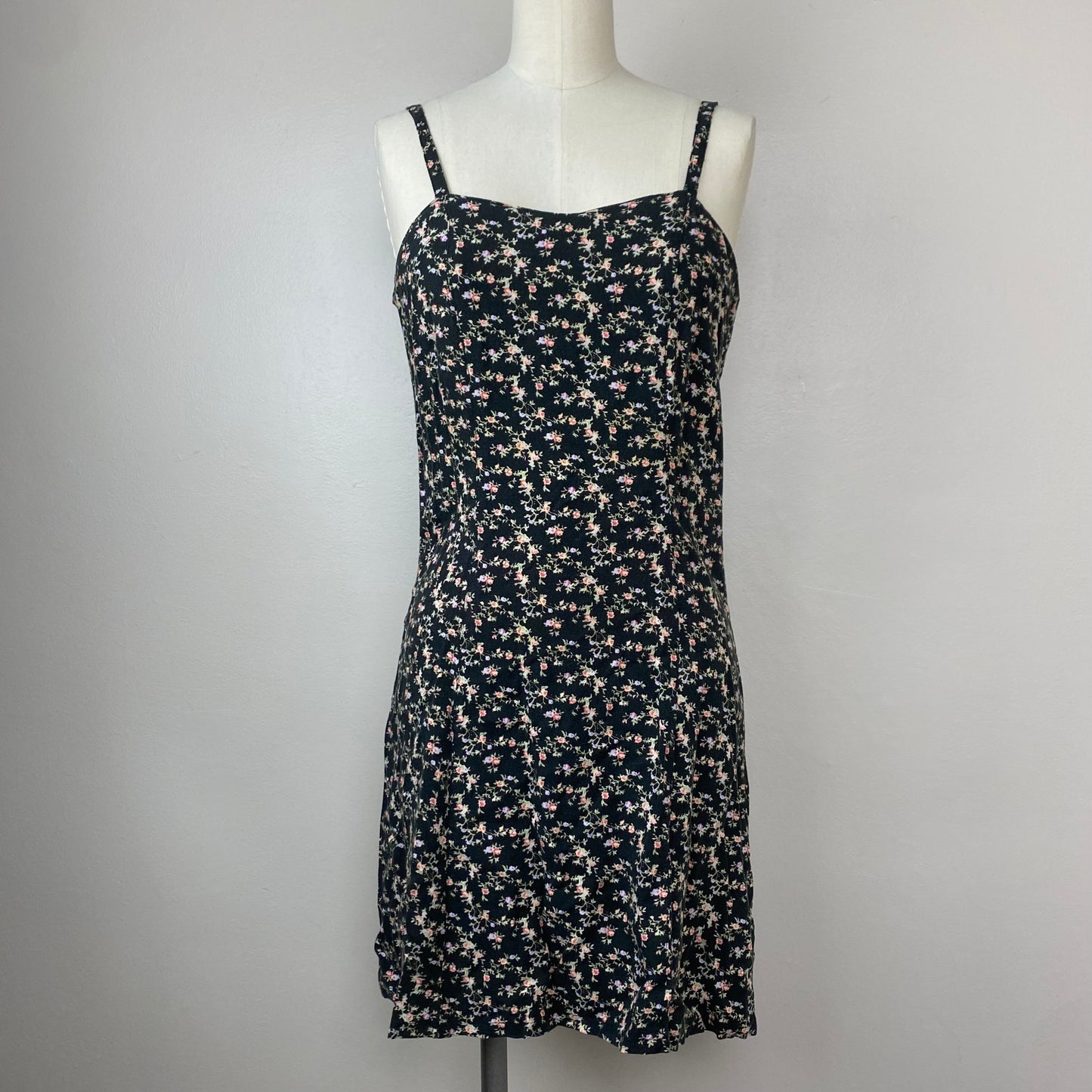 1990s Black Floral Sundress, Romantic Expressions, Size Small