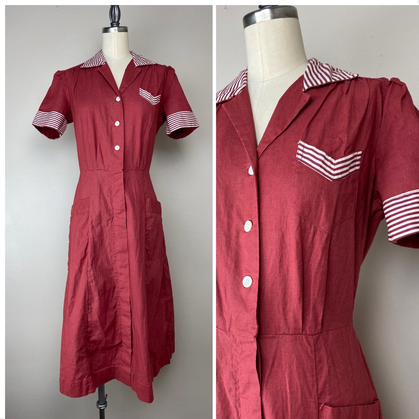 1940s Waitress Uniform, Hoover Size Small, Midi Length