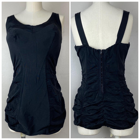 1950s Black Swimsuit with Ruching, Sea Stars size M/L