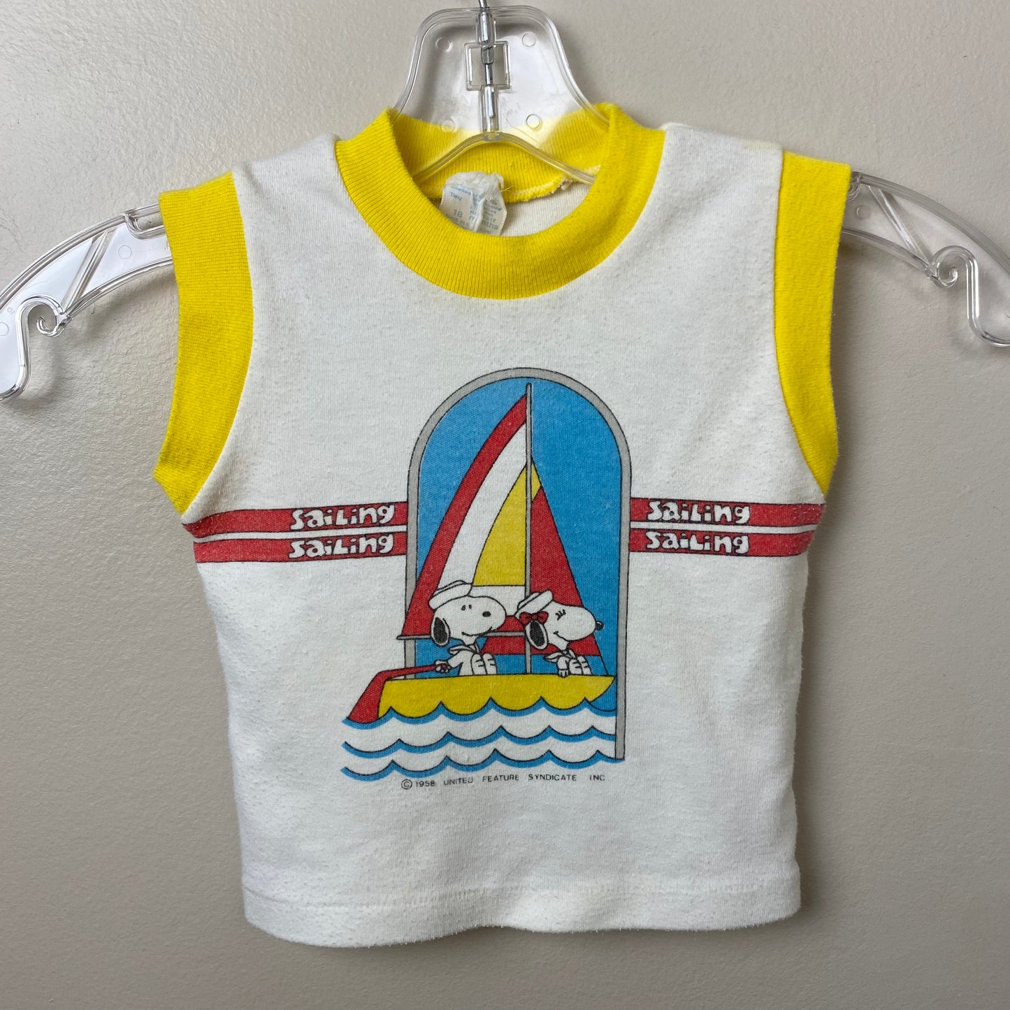 1970s/80s Snoopy and Belle Sleeveless T-Shirt, Babyfair Size 2T, Sailing, Peanuts Gang