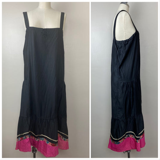 1920s Black Cotton Drop Waist Day Dress, Slip Dress, Size S/M