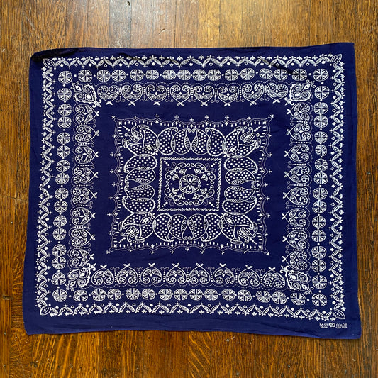 1950s Indigo Bandana, Elephant, 100% Cotton, Fast Color, Selvage Edge
