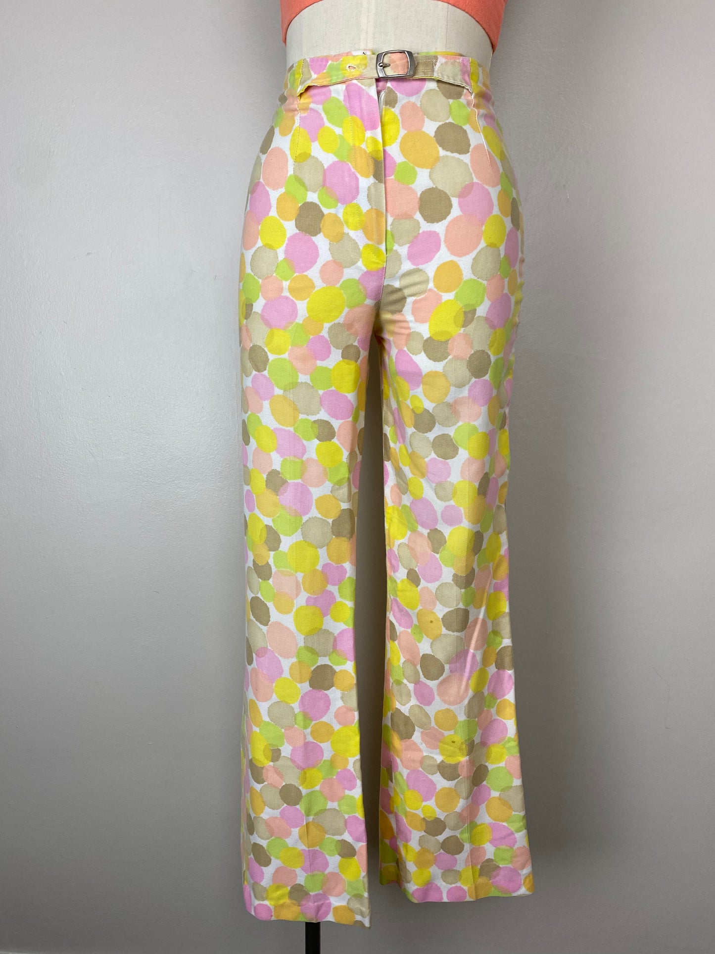 1960s Watercolor Dots Pants, Size XS, 23x28.5