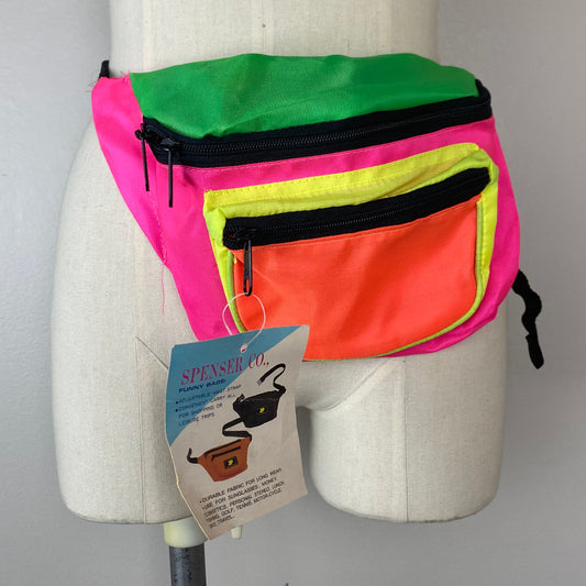 1980s Neon Color Block Fanny Bag, Spenser Co, Deadstock Vintage with tags, One Size Fits Many