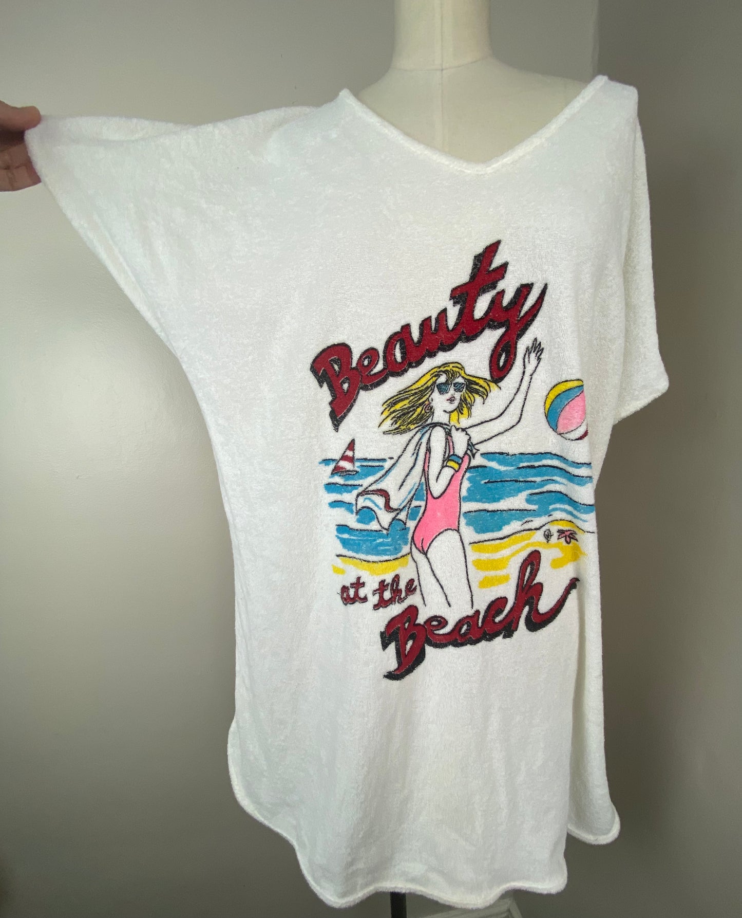 1980s Terry Cloth Bathing Suit Swim Cover Up, Beauty at the Beach, Heather Collection