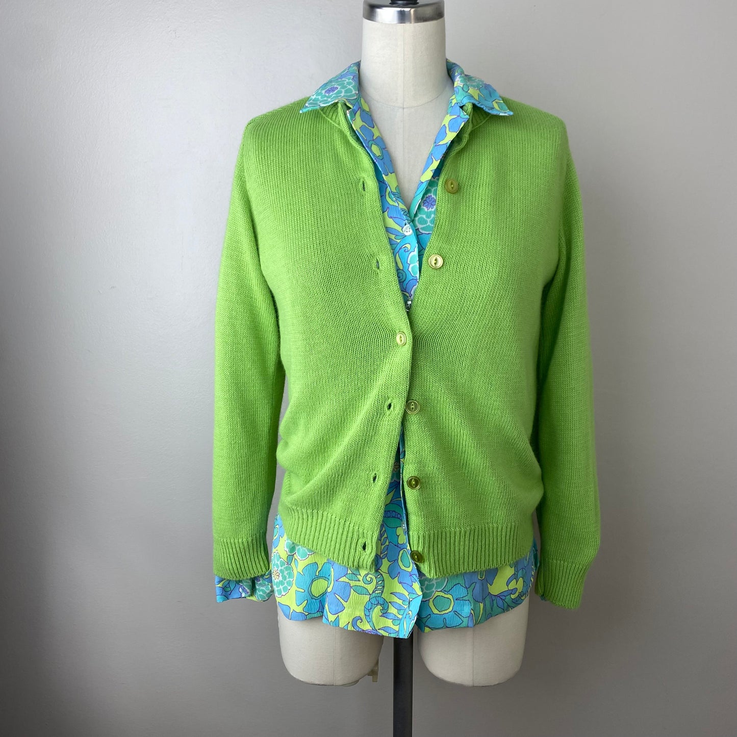 1960s Lime Green Cardigan Sweater, Size Small, Soft Acrylic