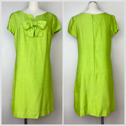1960s Lime Green Dress with Big Bow, Size Small/Medium