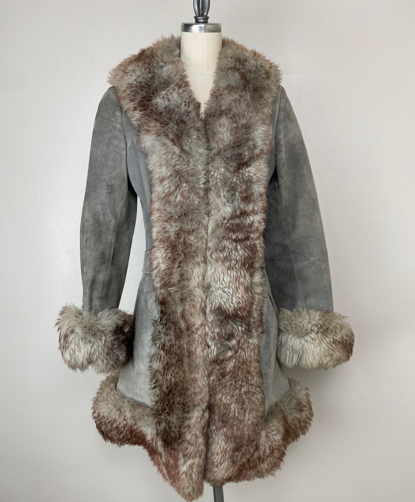 1960s “Penny Lane” Coat, Leather with Faux Fur Trim, Size XS/S