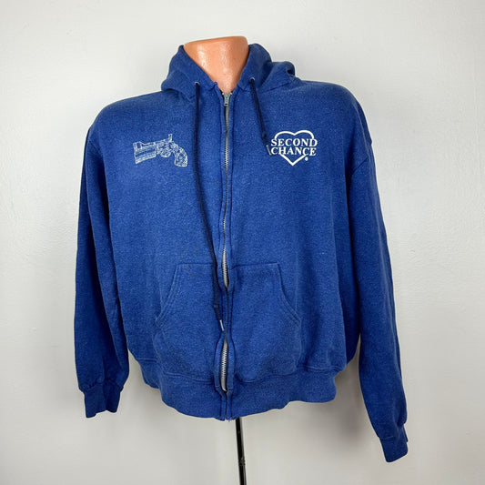 1980s Blue Zip Front Hooded Sweatshirt, Size XXL, Second Chance, Nasty George