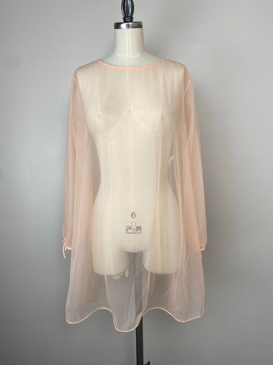 1960s Sheer Pastel Long Sleeve Nightgown/Mini Dress, Dor-Sal of California, Size Medium