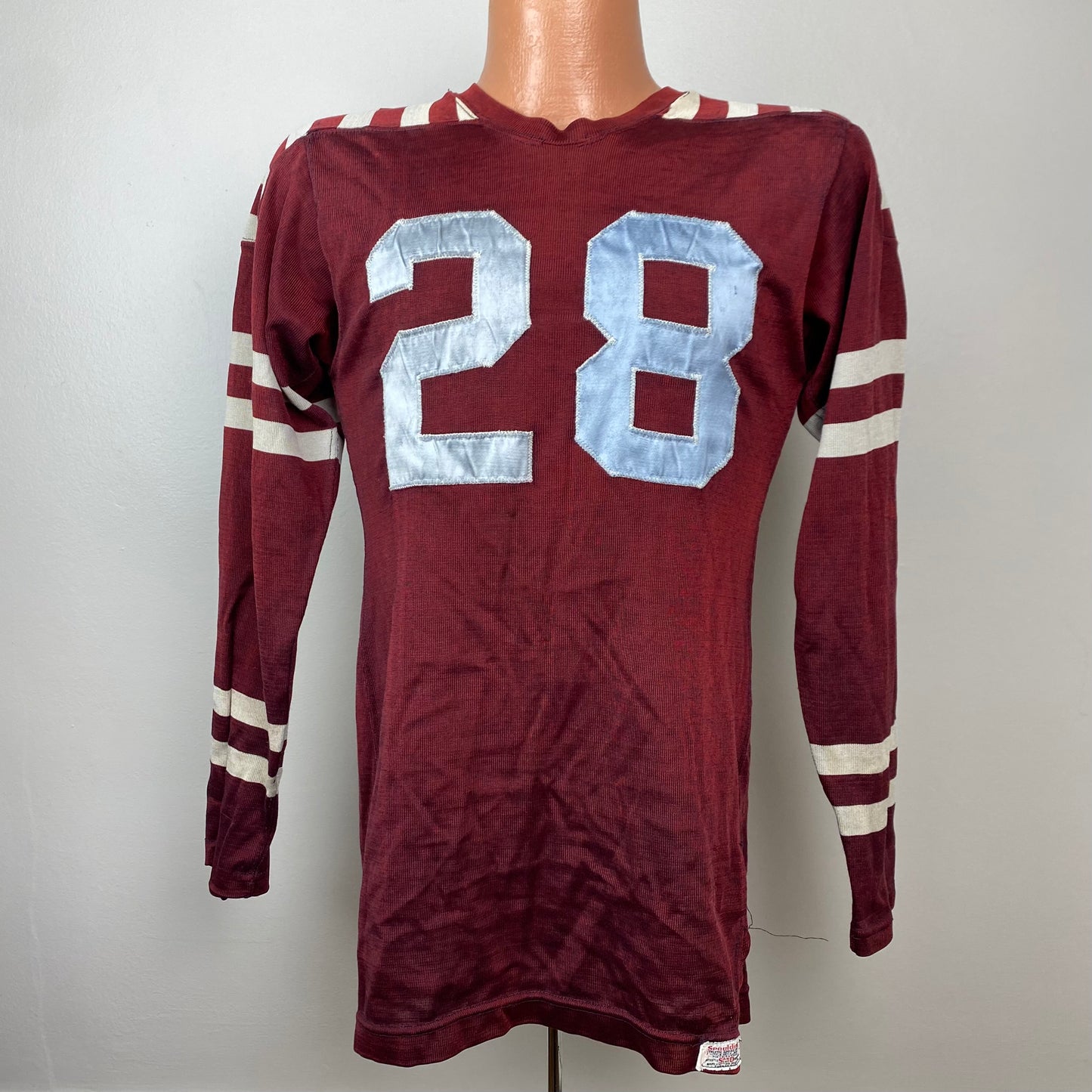 1940s Spaulding/Sand Knit Jersey, Size Small, Burgandy and Silver, No 28