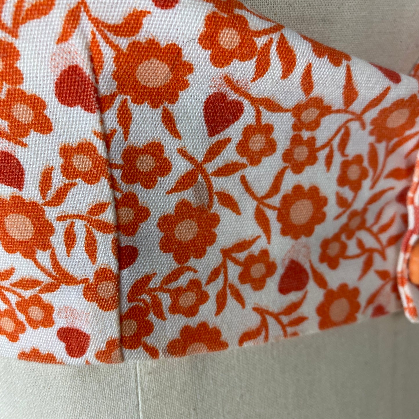 1960s Halter Top, Size XS, Orange Floral, Handmade