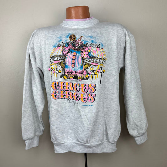1990s Circus Circus Casino Las Vegas Sweatshirt, Size Large, Neon Glitter Clown