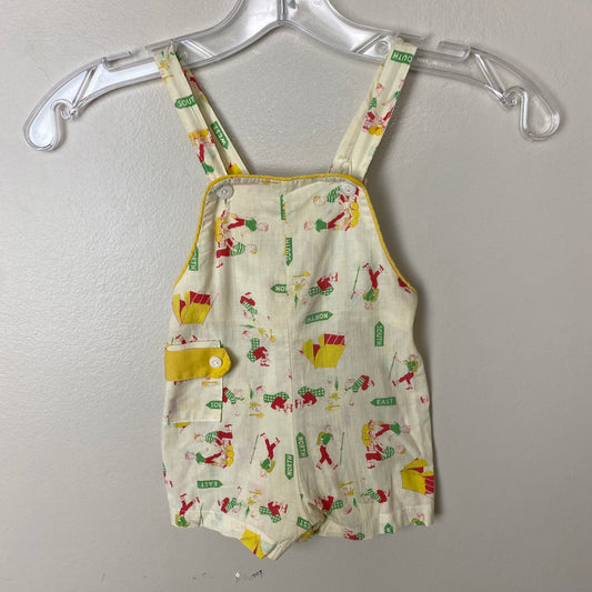 1950s Baby Camping Print Shortall Romper, Novelty Print, Size 9-12m