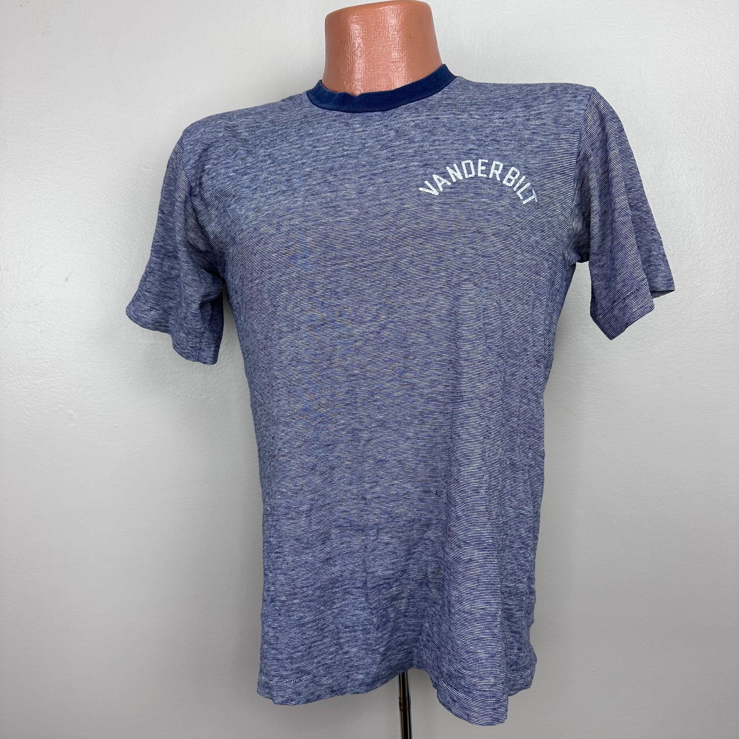 1970s Vanderbilt T-Shirt, Size Medium, Champion Blue Bar Thin Stripe