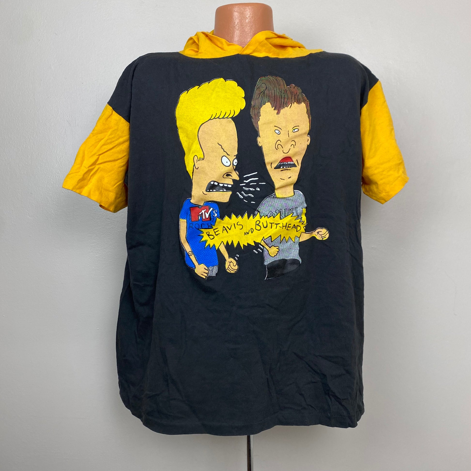 1990s Beavis and Butthead Hooded T-Shirt, Size XL – Proveaux 1990s Beavis and Butthead Hooded T-Shirt, Size XL – Proveaux