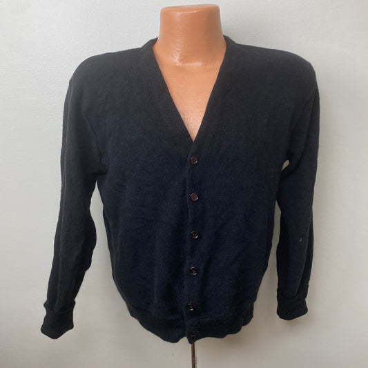1960s/70s Men’s Black Cardigan Sweater, Barclay Size Medium