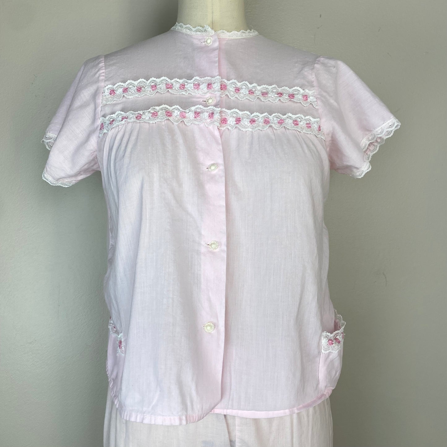 1950s Pastel Pink Pajamas, Size XXS/XS, Matching Top and Cropped Pants