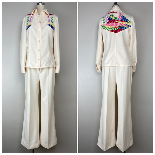 1970s Custom Made Embroidered Women’s Suit, Size S/M, Country Western Show Wear