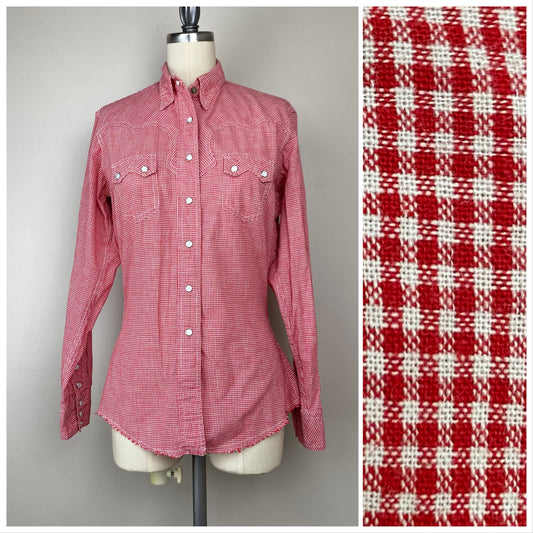 1950s Red Gingham Women’s Western Shirt, McClure's Size S/M