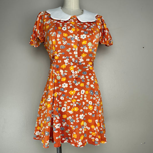 1970s Floral Baby Doll Micro Mini Dress, Size Small-Medium Petite