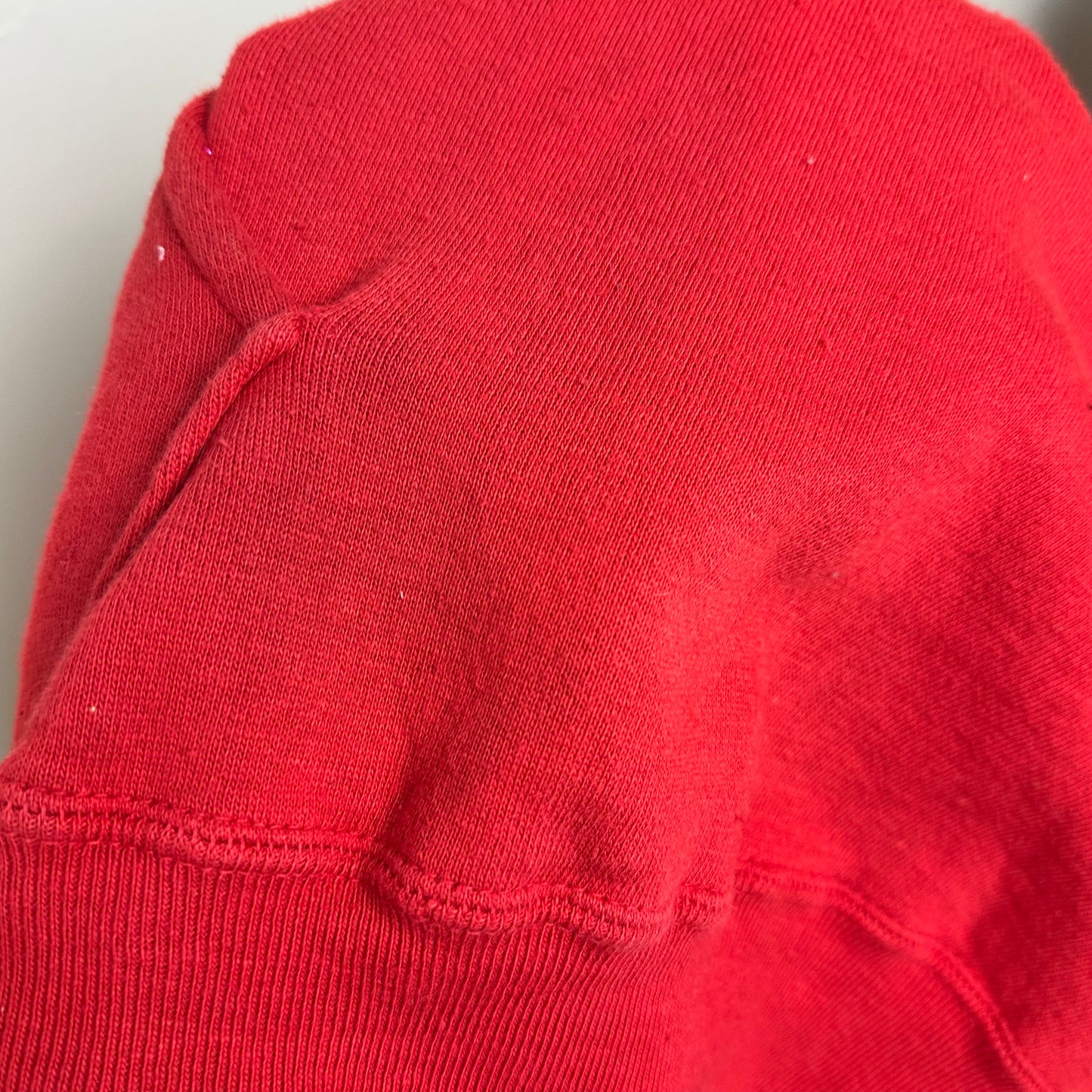 1960s/70s Red Blank Hooded Sweatshirt, Size XS, Underarm Gussets, Distressed