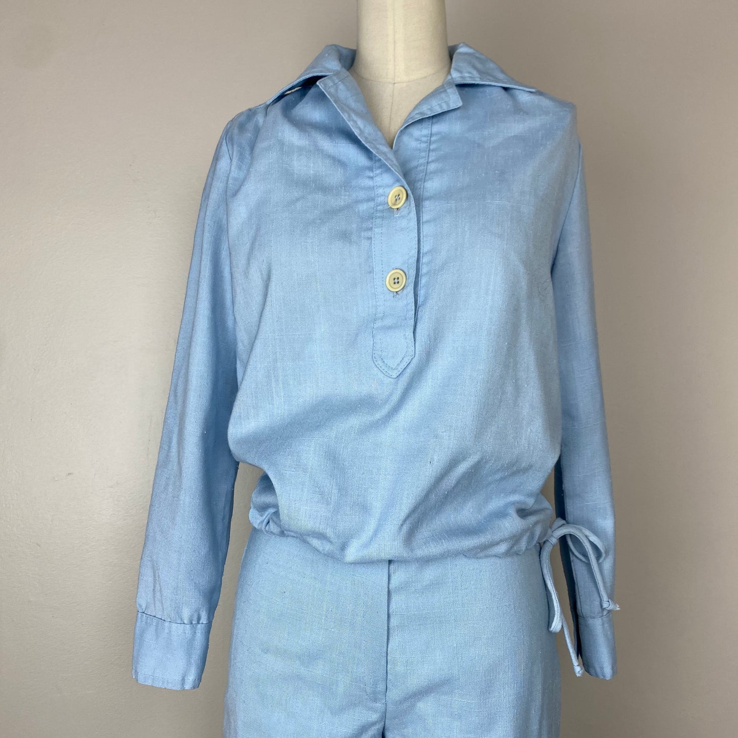 1970s JH Collectibles Shirt and Pants Set, Size XS, Pastel Blue, Nautical