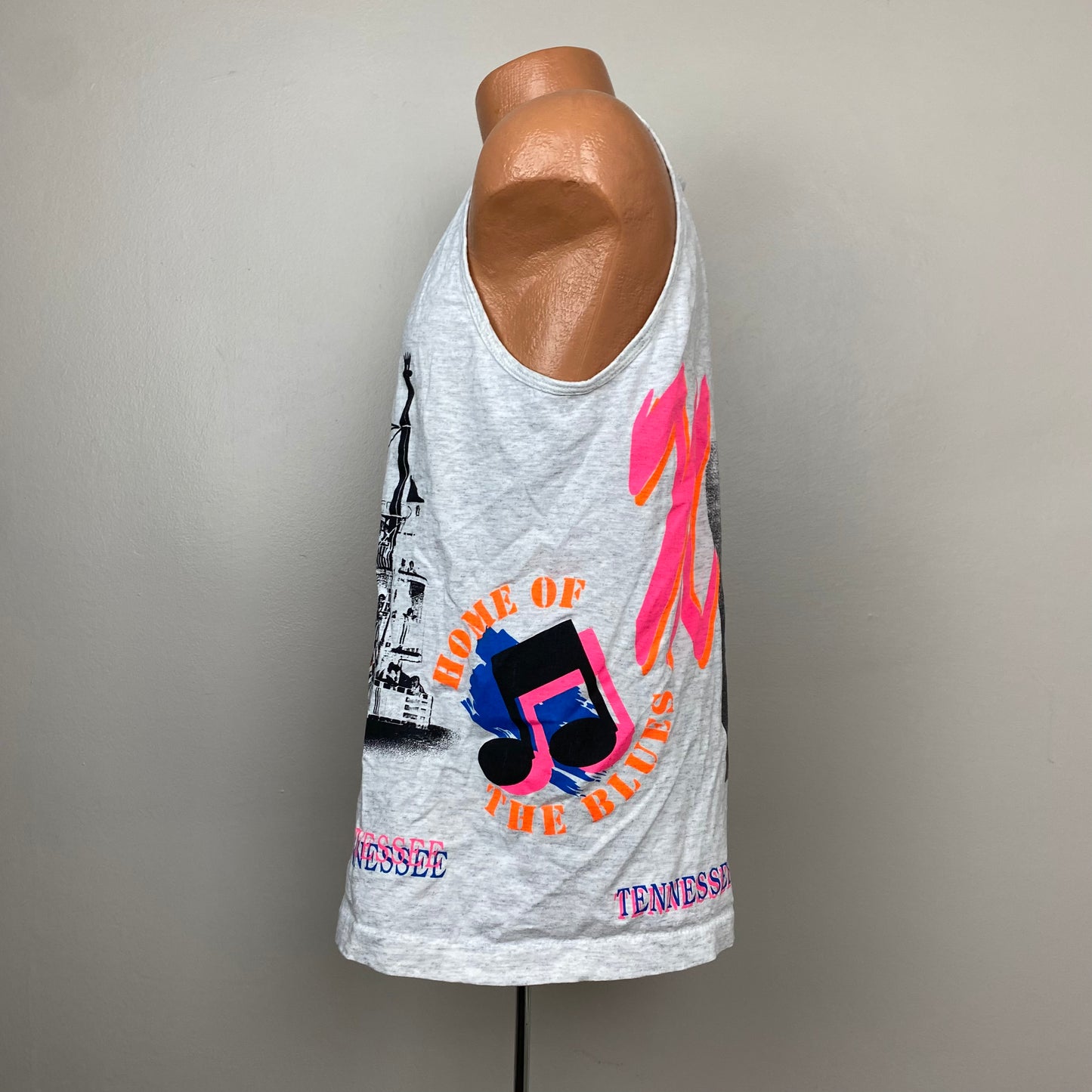 1990s Memphis Tank Top, Neon Colors All Over Print Sleeveless T-Shirt, Sof Tee Size M