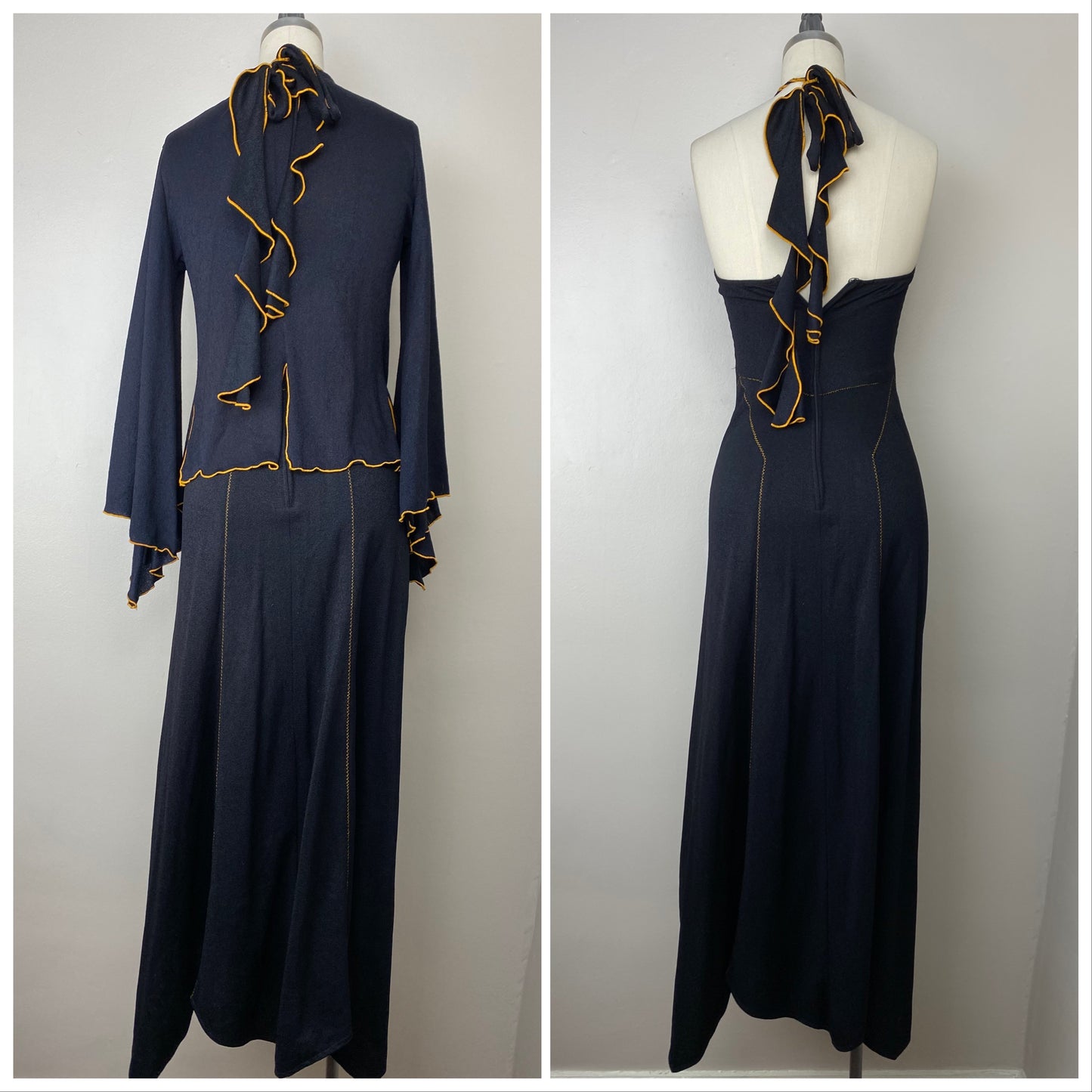 1970s Halter Dress with Matching Bell Sleeve Top, Snuggler Size XS/S