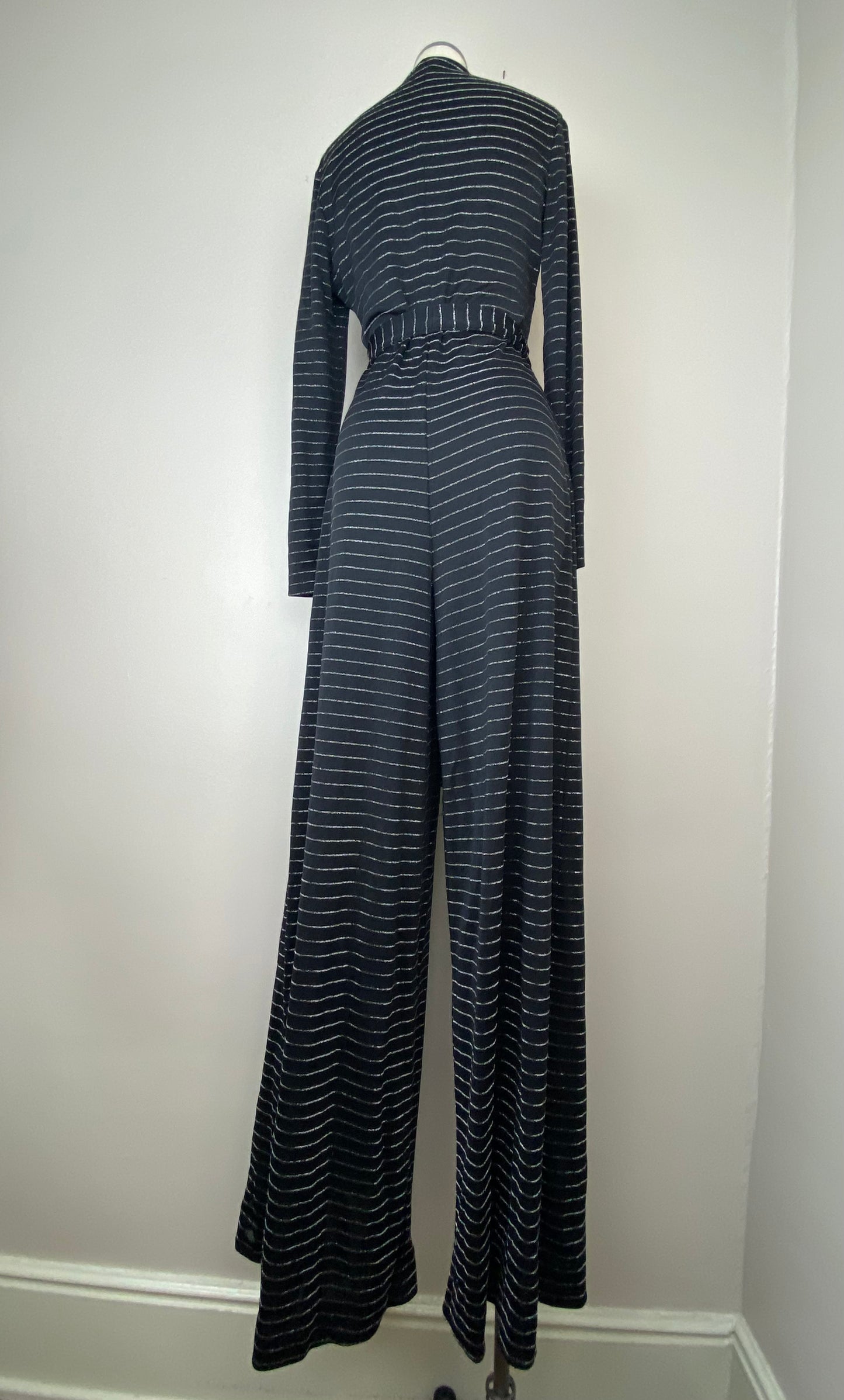 1970s Lurex Stripe Wide Leg Jumpsuit, Zip Up, Size M-L Tall