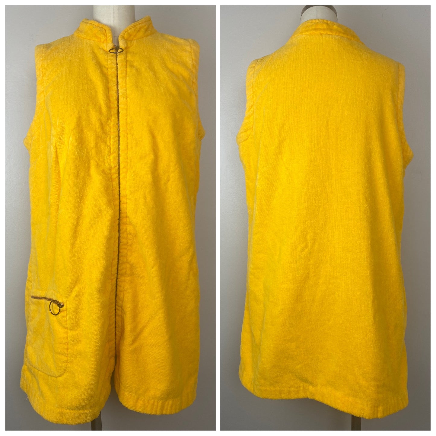 1960s/70s Mustard Yellow Terry Cloth Dress, Beach Things, Size M/L, Bathing Suit Swim Cover Up