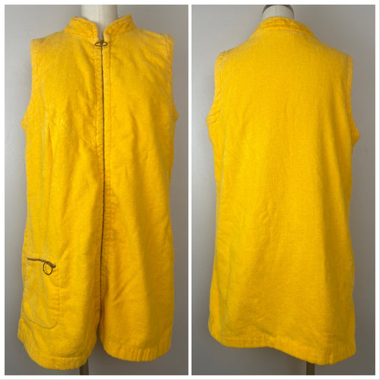 1960s/70s Mustard Yellow Terry Cloth Dress, Beach Things, Size M/L, Bathing Suit Swim Cover Up