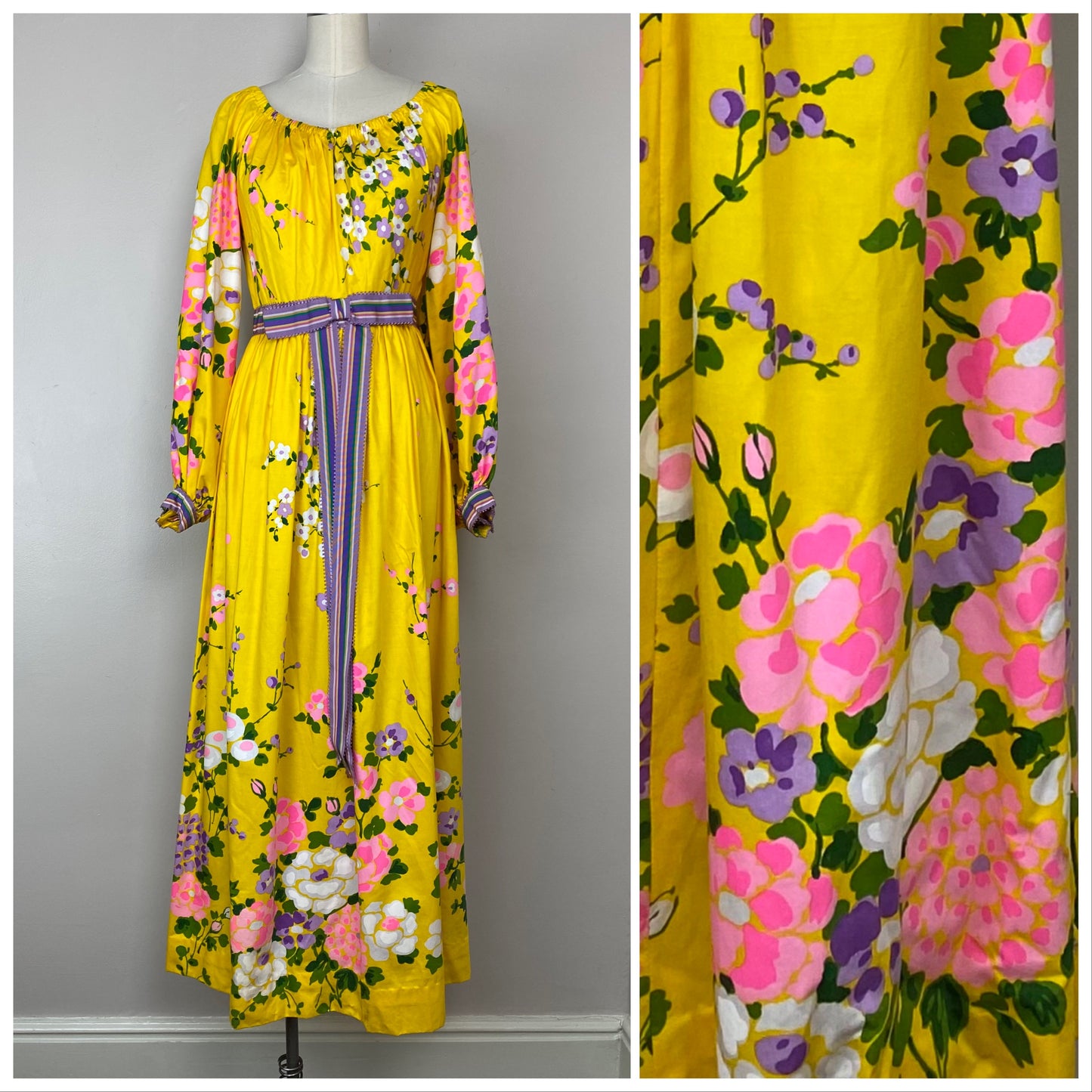 1970s Gus Mayer Floral Maxi Dress, Size XS/S