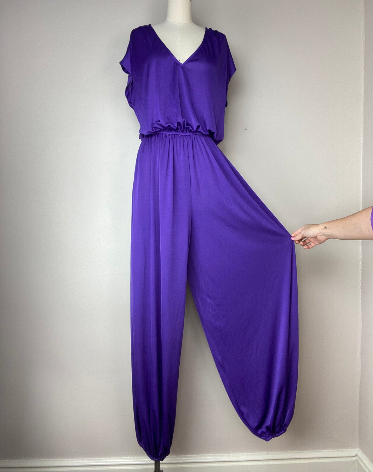 1970s/80s Purple Genie Pant Jumpsuit, Tracy, Size M/L Tall