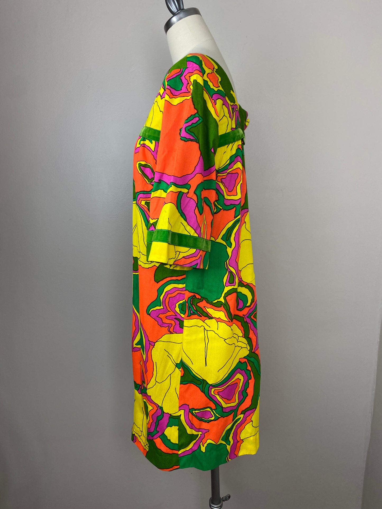 1960s Bright Fluorescent Floral Dress, Evelyn Margolis Hawaii, Size S/M