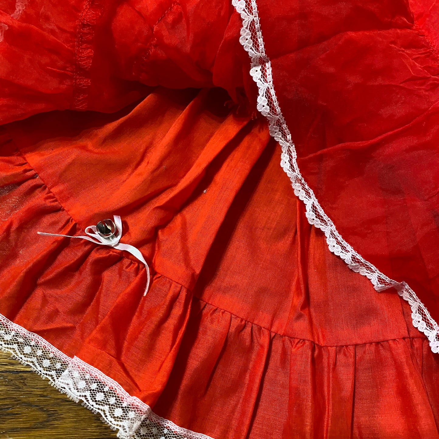 1980s "Fancy This" Sheer Red Frilly Dress, Size 3/4