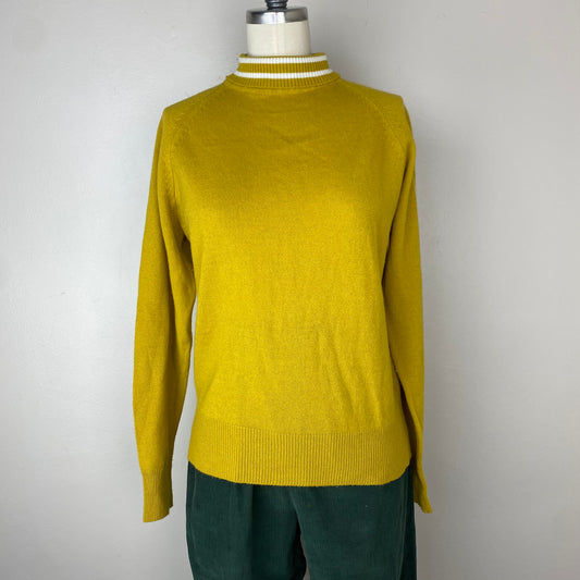 1970s Mustard Turtleneck Sweater, Back Zip, Size Small-Medium