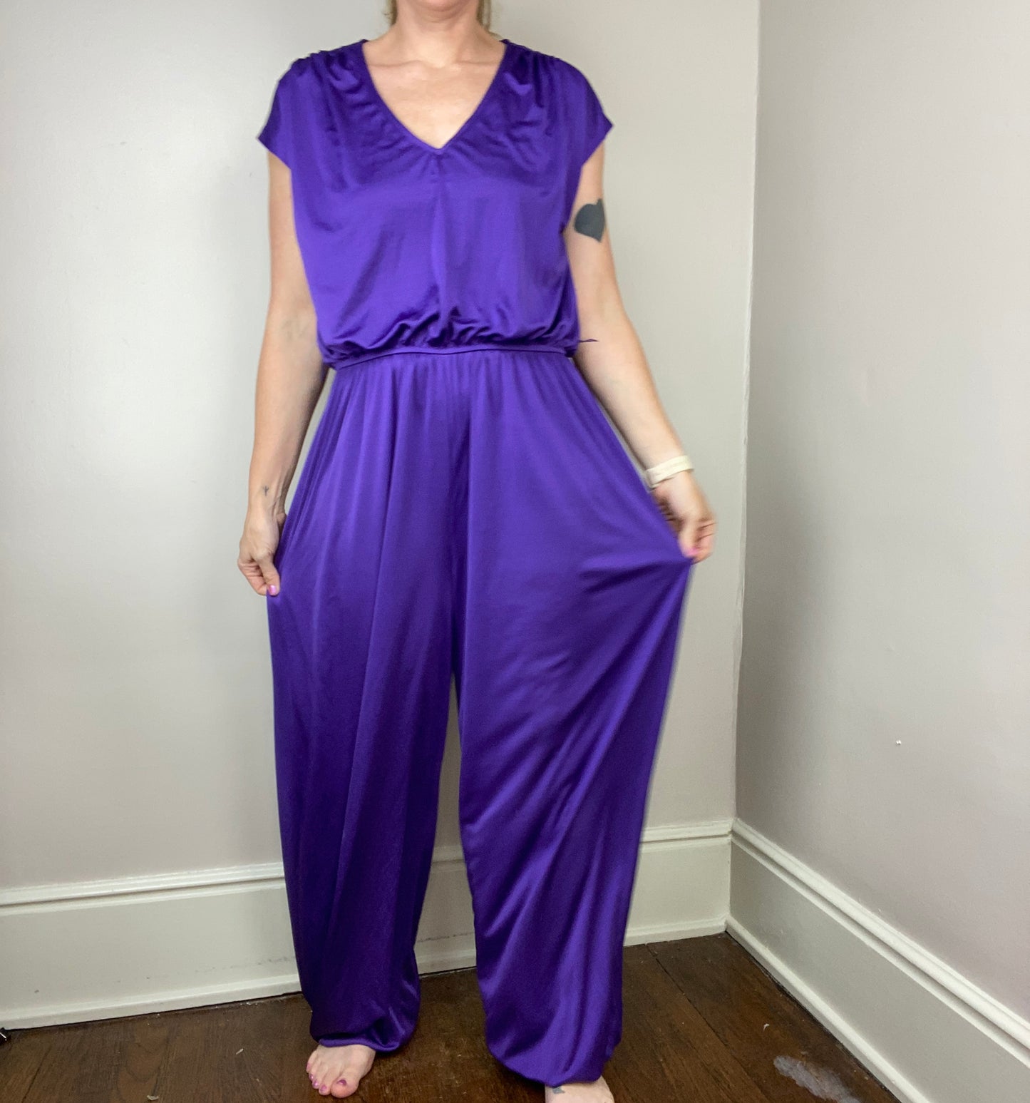 1970s/80s Purple Genie Pant Jumpsuit, Tracy, Size M/L Tall