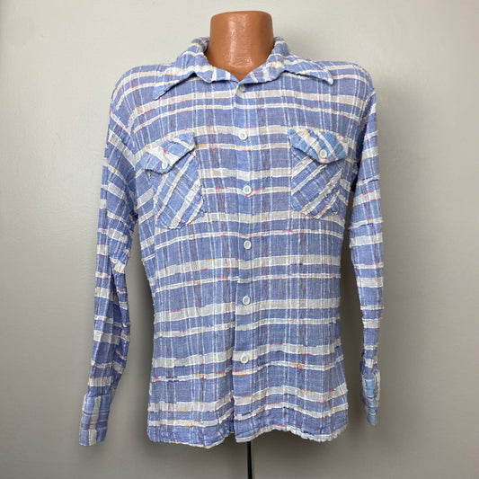 1970s Plaid Cotton Gauze Shirt, Monticello Shirt Co, Size Large