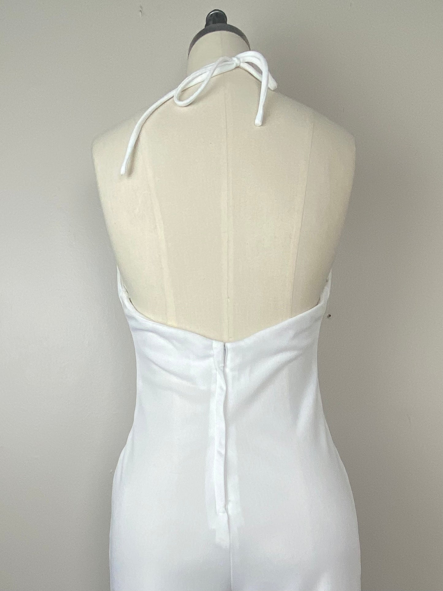 1970s White Bell Bottom Halter Jumpsuit, Size S/M