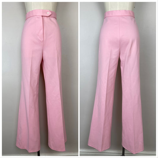 1970s High Waisted Bell Bottom Pants, Pastel Pink, Center Stage, Size Small, 26.5x31.5