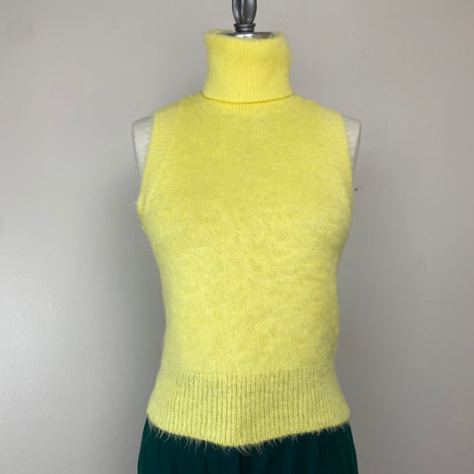 1970s Mohair Blend Sweater, Offspring, Sleeveless Turtleneck, Size XS