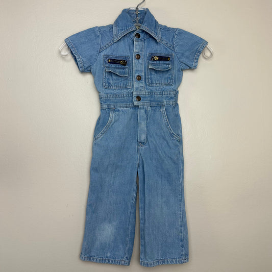 1970s Kids Denim Jumpsuit, French Toast Size 18-24m