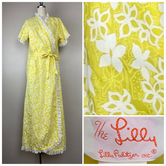 1970s/80s Lilly Pulitzer Robe, The Lilly, Size Medium, Yellow Floral