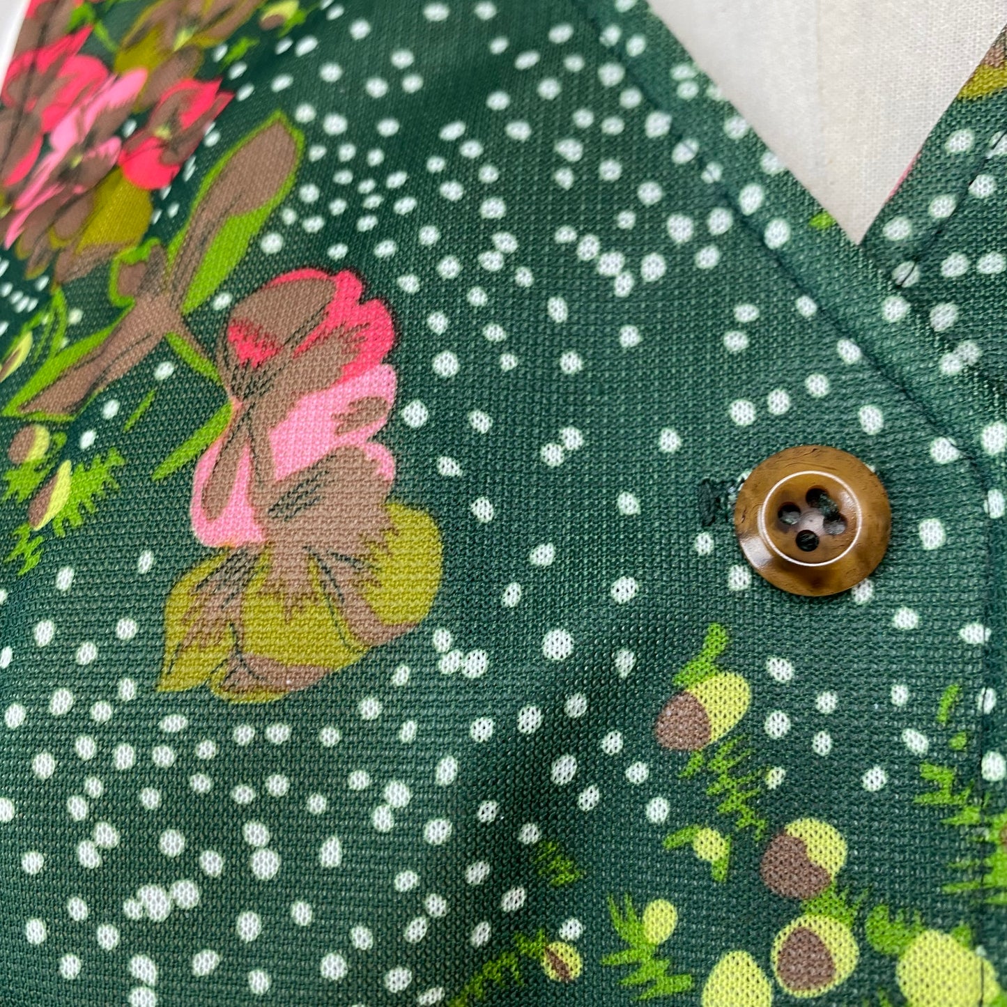 1970s Green Floral Vest, Devon, Size Small